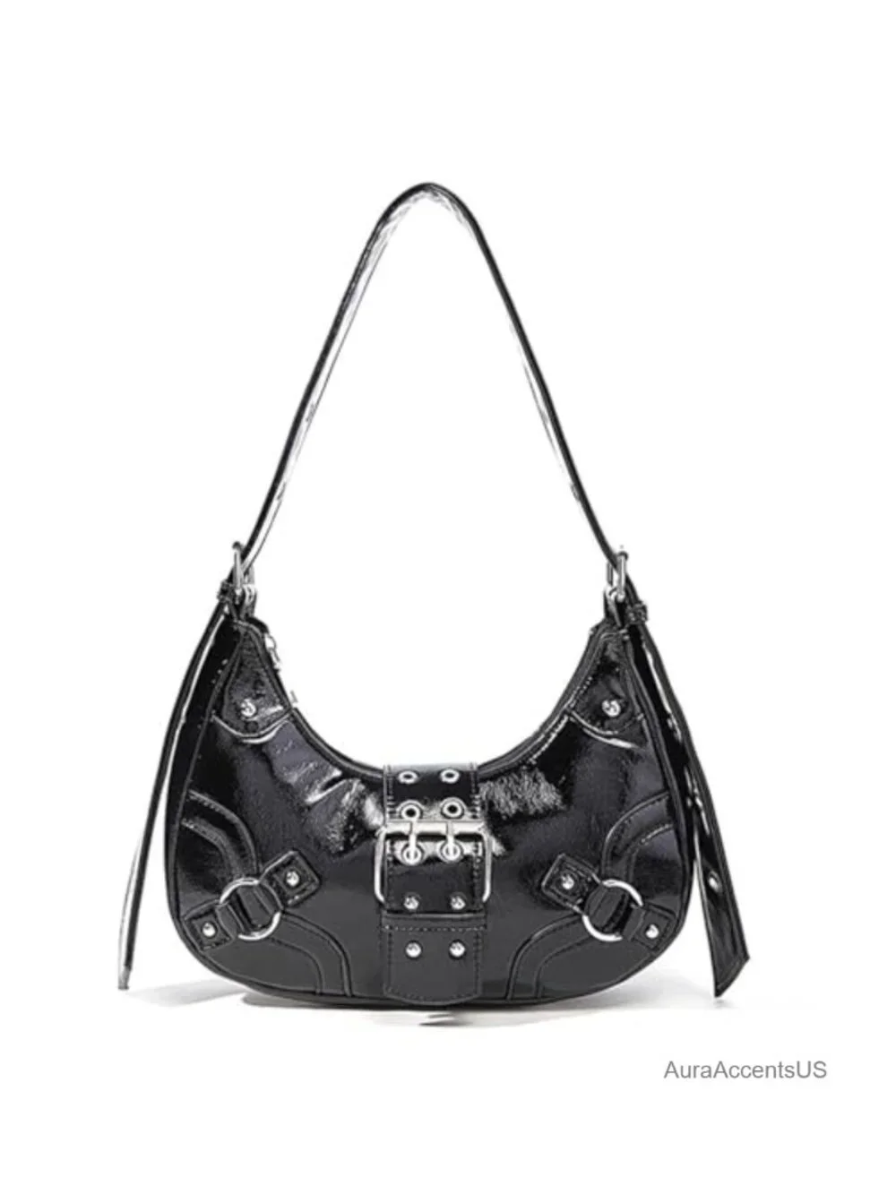 Goth Punk Crescent Hobo Bag Faux Leather Y2K Shoulder Purse Woman